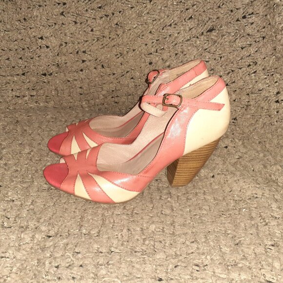 MIZ MOOZ-Weatherly-Retro/Rockabilly Salmon/Beige Leather Peep Toe-Sz 6-Excellent - Picture 2 of 8